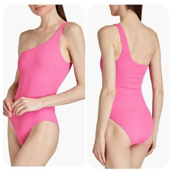 NWOT MELISSA ODABASH Palermo one-shoulder ribbed swimsuit Sz 6 - Picture 1 of 6
